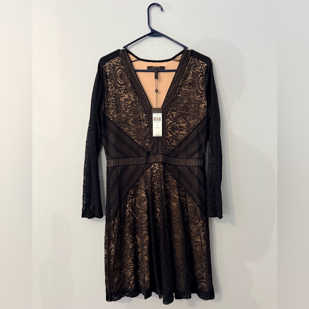 BCBGMaxAzria Black and Brown Long Sleeve Dress NWT